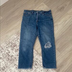 Women's Distressed Blue Straight Jeans